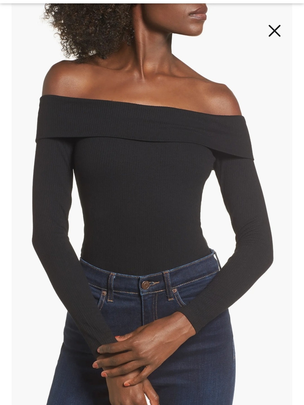 Privacy Please Revolve Green Ribbed Off Shoulder Bodysuit Small